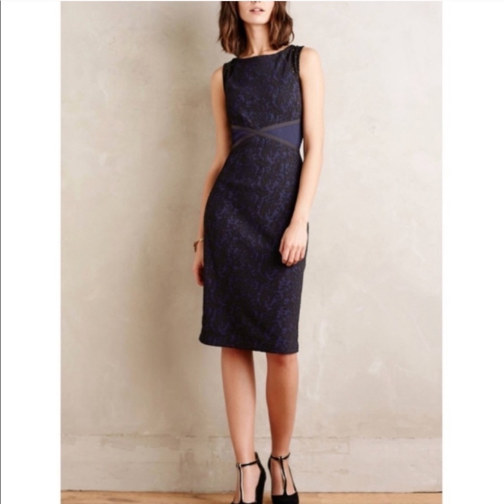 Anthropologie Pencil Strechy Panels Structured Dress Laced Bodycone Career Sz 6
